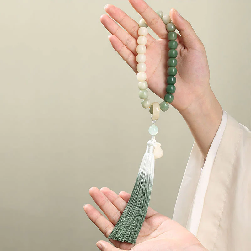 Buddha Stones Natural Gradient Bodhi Seed Fortune Money Bag Lotus Wisdom Tassel Wrist Mala