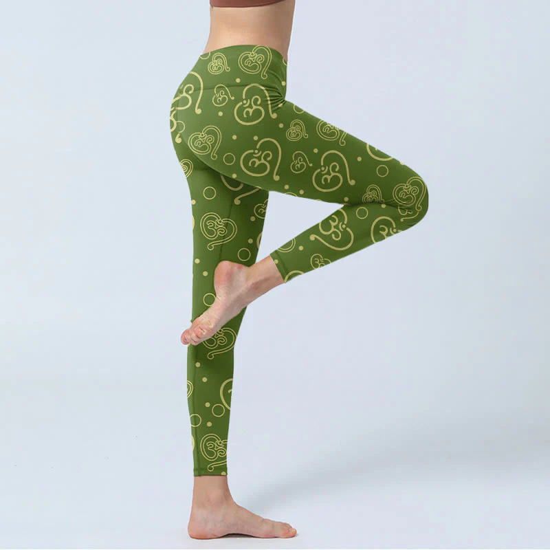 Buddha Stones Love Heart OM Symbol Print Gym Leggings Women's Yoga Pants