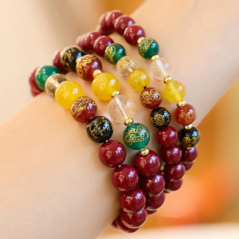 Buddha Stones Cinnabar Agate Five Directions Gods Of Wealth Blessing Bracelet