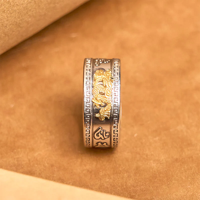 Buddha Stones Dragon Pattern Heart Sutra Copper Strength Ring