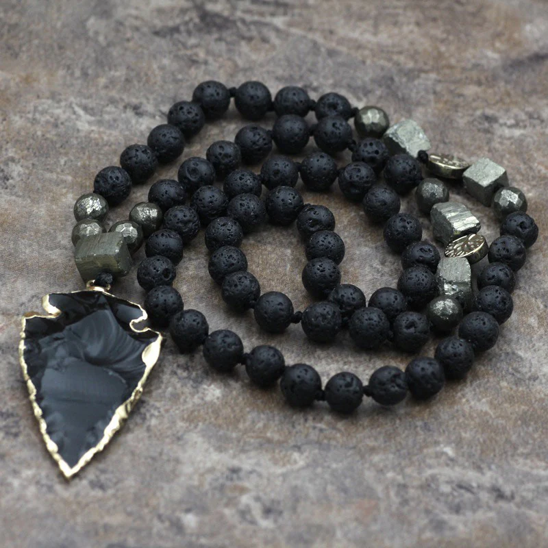 Buddha Stones Natural Lava Rock Yoga Meditation Necklace Arrow Pendant (Extra 30% Off | USE CODE: FS30)