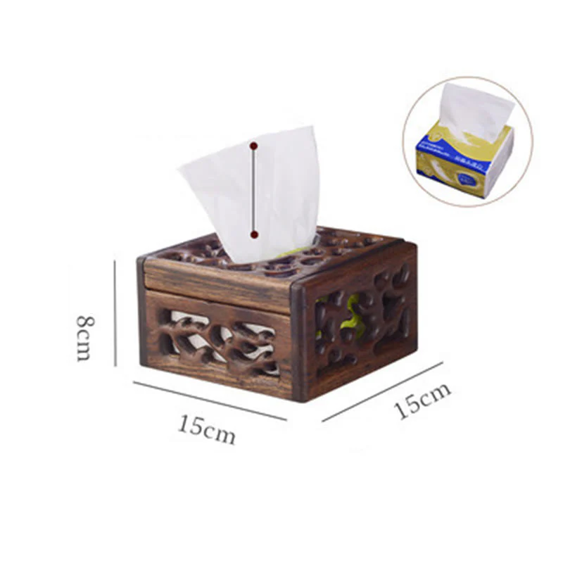 Buddha Stones Retro Wooden Tissue Box Engraved Wooden Tissue Holder Wipes Boxes Decoration