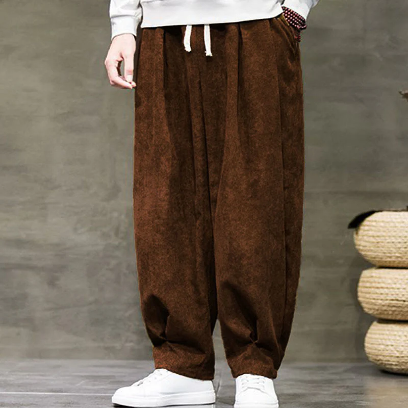 Buddha Stones Casual Plain Cotton Bloomer Men's Pants With Pockets