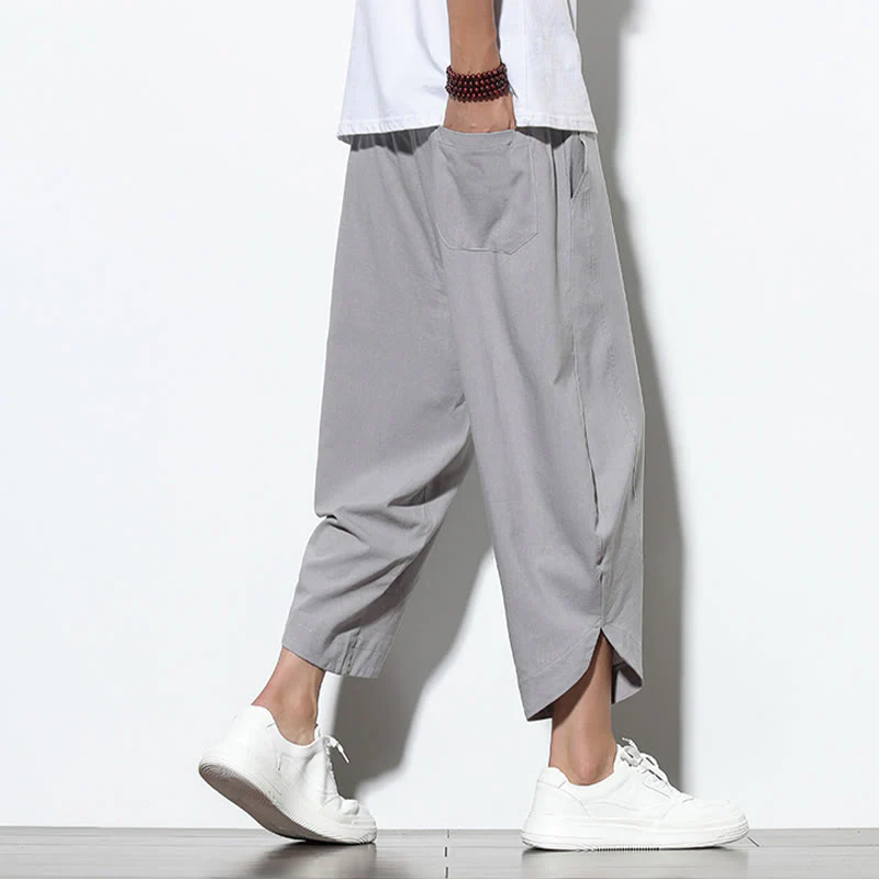 Buddha Stones Casual Summer Drawstring 7-8 Length Linen Men's Harem Pants With Pockets