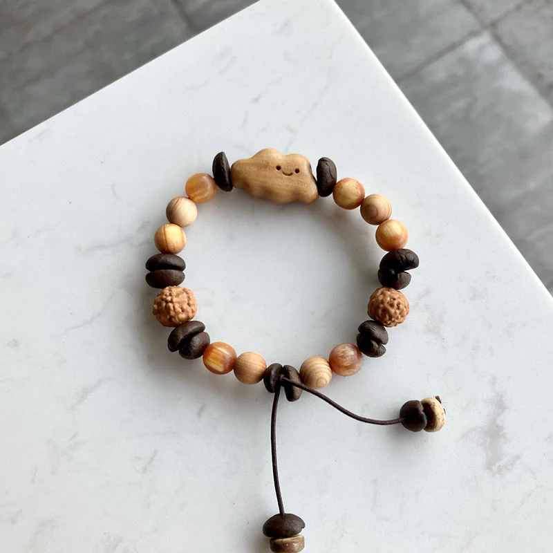 Buddha Stones Natural Irregular Cloud Coffee Beans Sandalwood Protection Bracelet