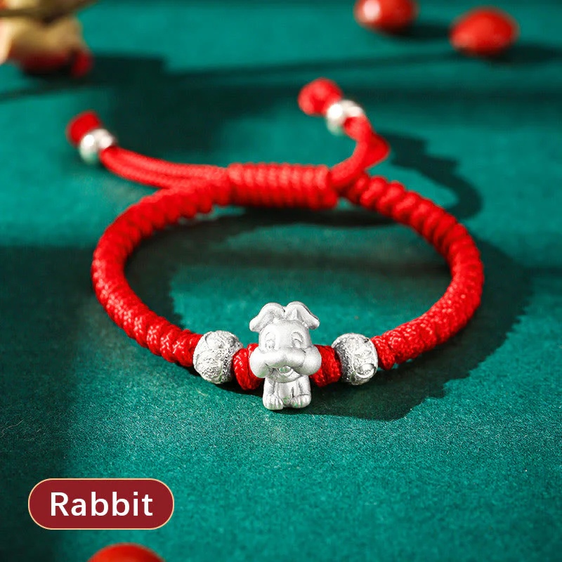 Buddha Stones 999 Sterling Silver Chinese Zodiac Red Rope Luck Handcrafted Kids Bracelet