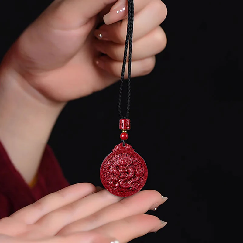 Buddha Stones Year of the Dragon Natural Cinnabar Dragon Protection Necklace Pendant
