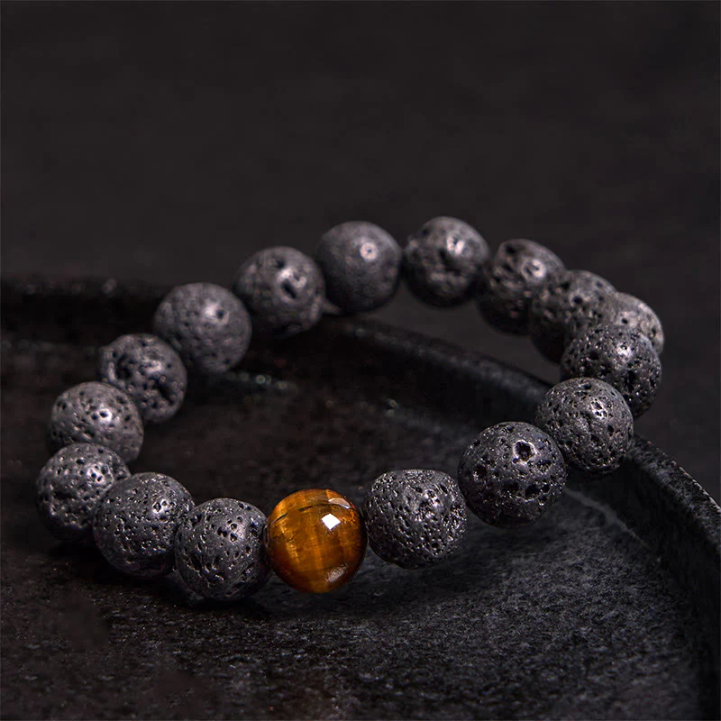 Buddha Stones Lava Rock Tiger Eye Stone Peace Healing Bracelet
