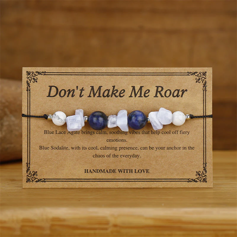 Buddha Stones Don't Make Me Roar Purple Agate Blue Lace Agate Blue Sodalite Protection Bracelet