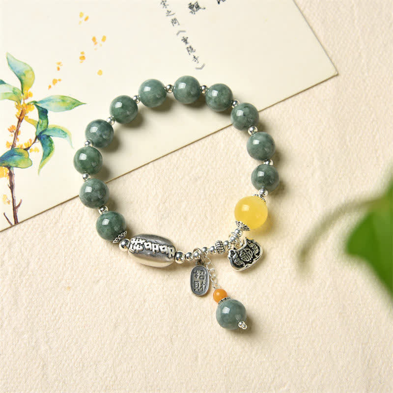 Buddha Stones 925 Sterling Silver Cyan Jade Amber Success Bracelet