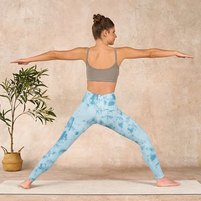 Buddha Stones Light Blue Tie-dye Print Gym Fitness Leggings Women's Yoga Pants
