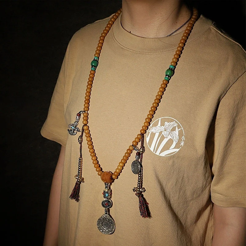 Buddha Stones Tibet 108 Mala Beads Bodhi Seed Bagua Vajra Wealth Bracelet