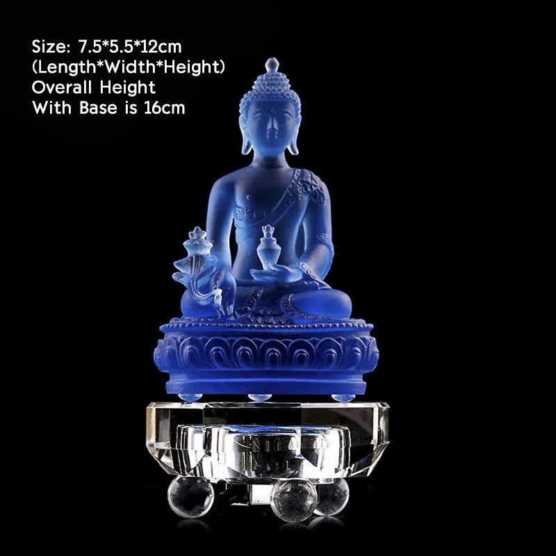 Buddha Stones Medicine Buddha Handmade Liuli Crystal Art Piece Compassion Statue Home Office Offering Decoration