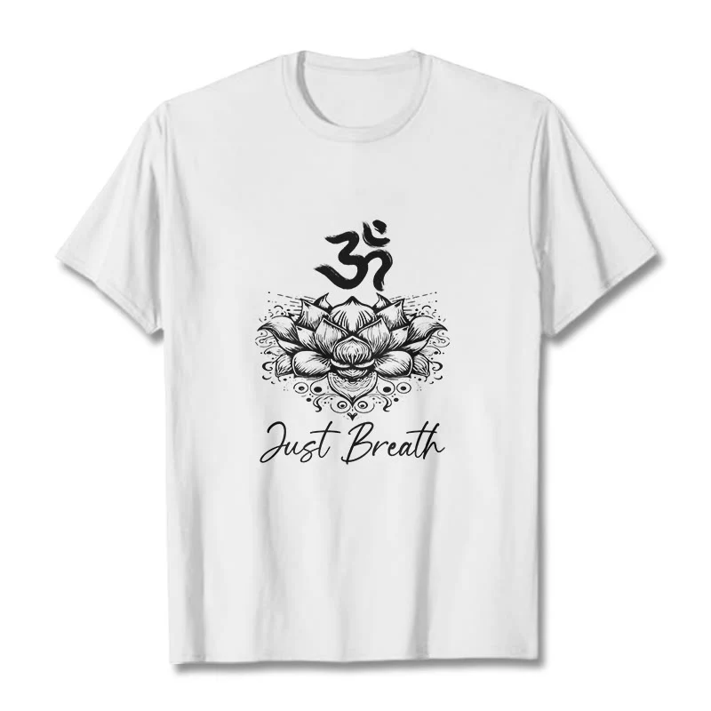 Buddha Stones Casual Om Symbol Lotus Flower Pattern Cotton Tee T-shirt