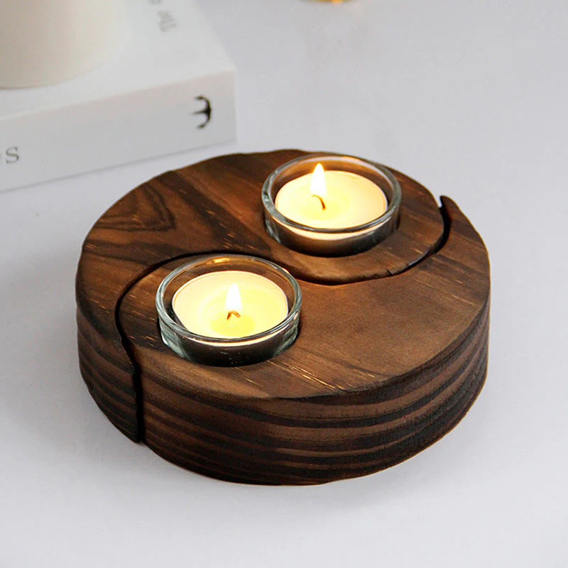 Buddha Stones Yin Yang Wood Candle Holder Meditation Rituals Use Items