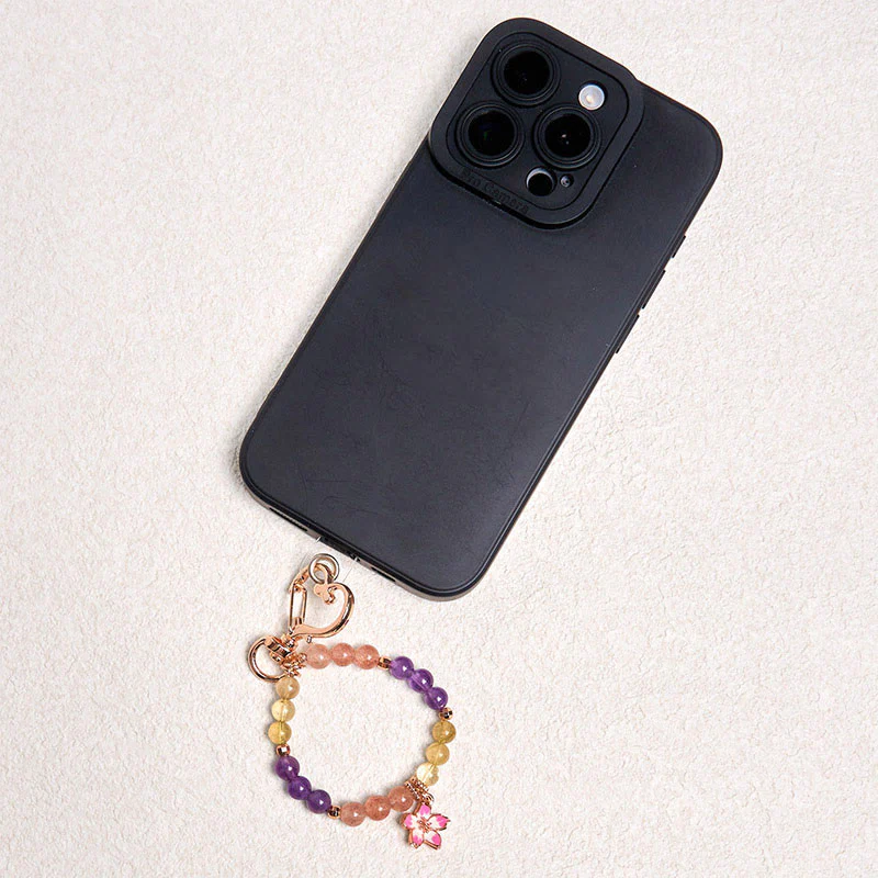 Buddha Stones Natural Strawberry Quartz Amethyst Citrine Love Flower Charm Key Chain Hanging Decoration