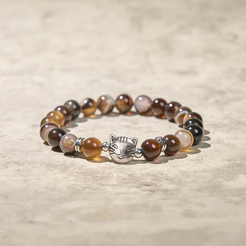 Buddha Stones Chocolate Siamese Cat Natural Brown Striped Agate Bead Stability Bracelet