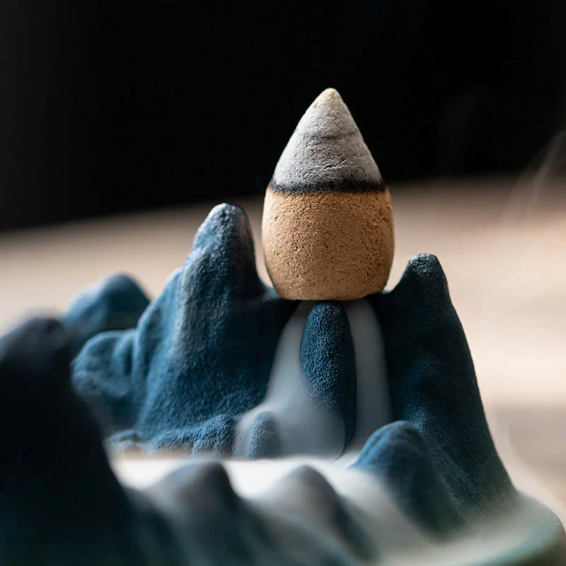Buddha Stones Creative Mountain River Ceramic Healing Backflow Incense Burner