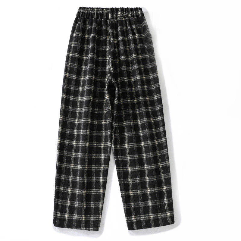 Buddha Stones Retro Plaid Pattern Women's Fleece-Lined Harem Cotton Pants With Pockets
