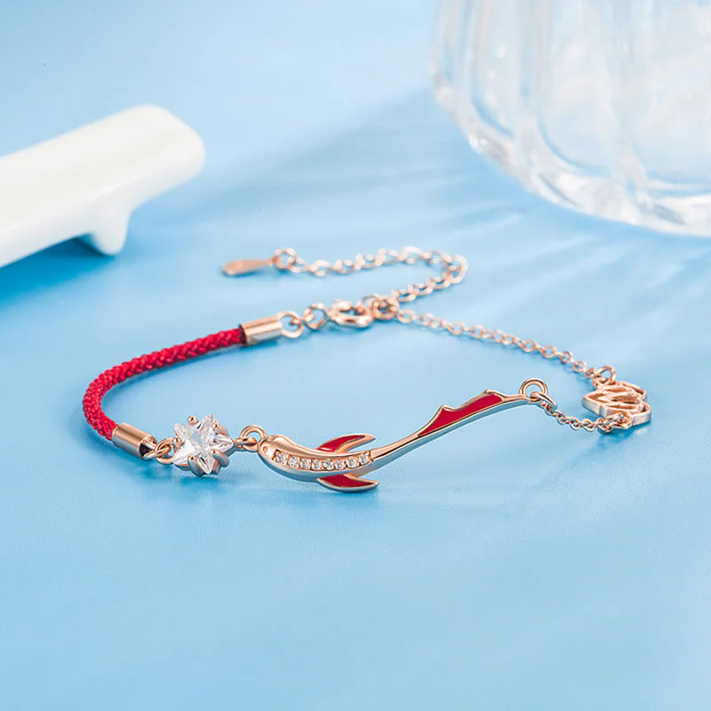 Buddha Stones 925 Sterling Silver Luck Koi Fish Lotus Star Braided Red String Bracelet