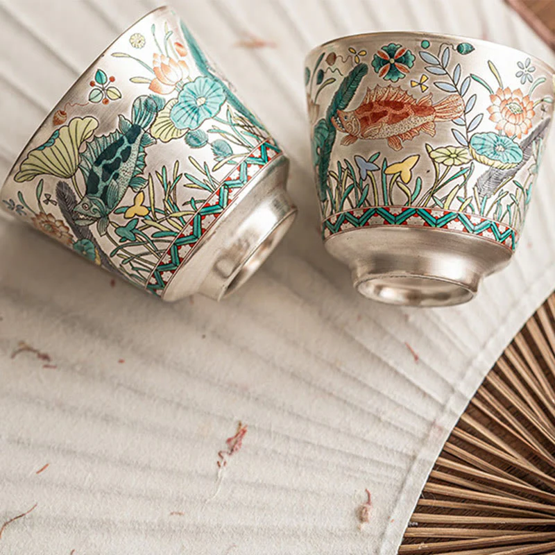 Buddha Stones Fish Lotus Seaweed Teacup Kung Fu Tea Cup 45ml With Gift Box