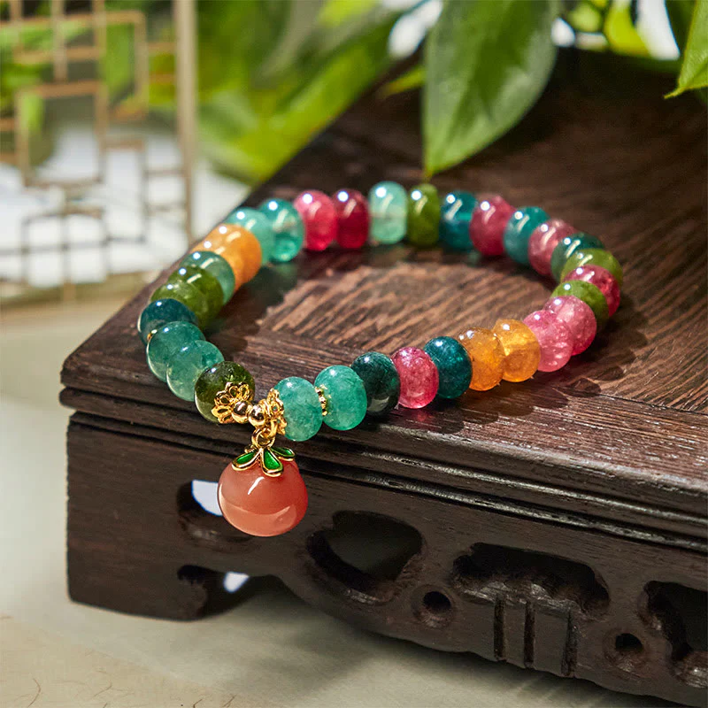 Buddha Stones Tourmaline Yanyuan Agate Peach Positive Bracelet