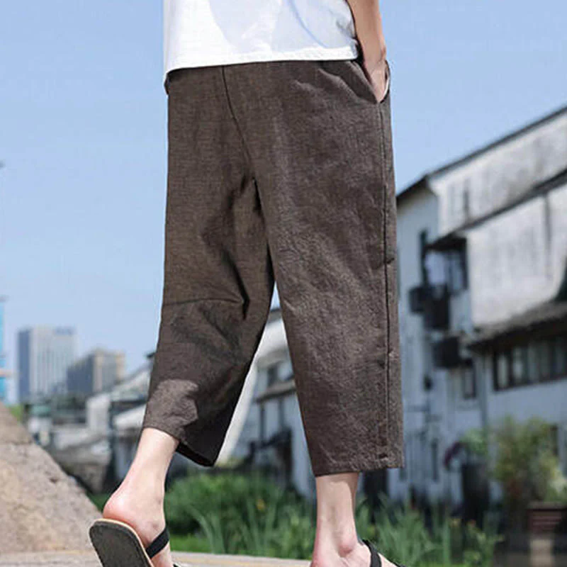 Buddha Stones Casual Woven Bead Waist Rope Men's 7-8 Length Spandex Pants With Pockets