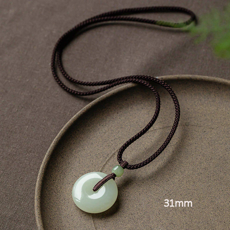 Buddha Stones Natural Round Jade Peace Buckle Luck Prosperity Necklace Pendant