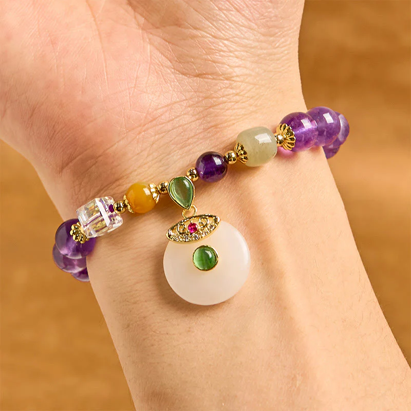 Buddha Stones Natural Amethyst Peace Buckle Charm Spiritual Bracelet