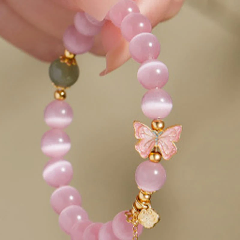 Buddha Stones 925 Sterling Silver Cat's Eye Hetian Jade Butterfly Peace Lock Charm Peace Bracelet