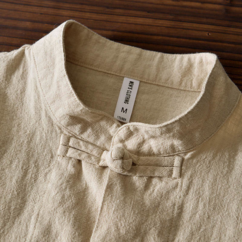 Buddha Stones Frog-Button Chinese Tang Suit Cotton Linen Men Jacket Shirt With Pockets