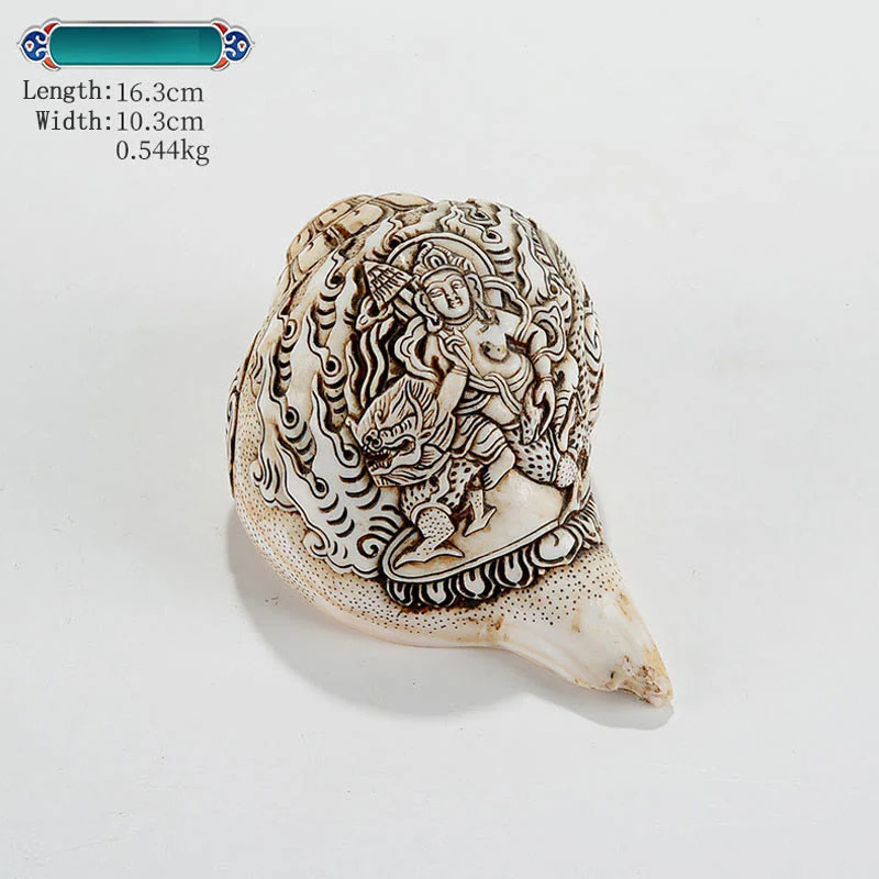 Buddha Stones Tibetan Handmade Engraved Shankha Buddha Avalokitesvara Conch Shell Wealth Decoration