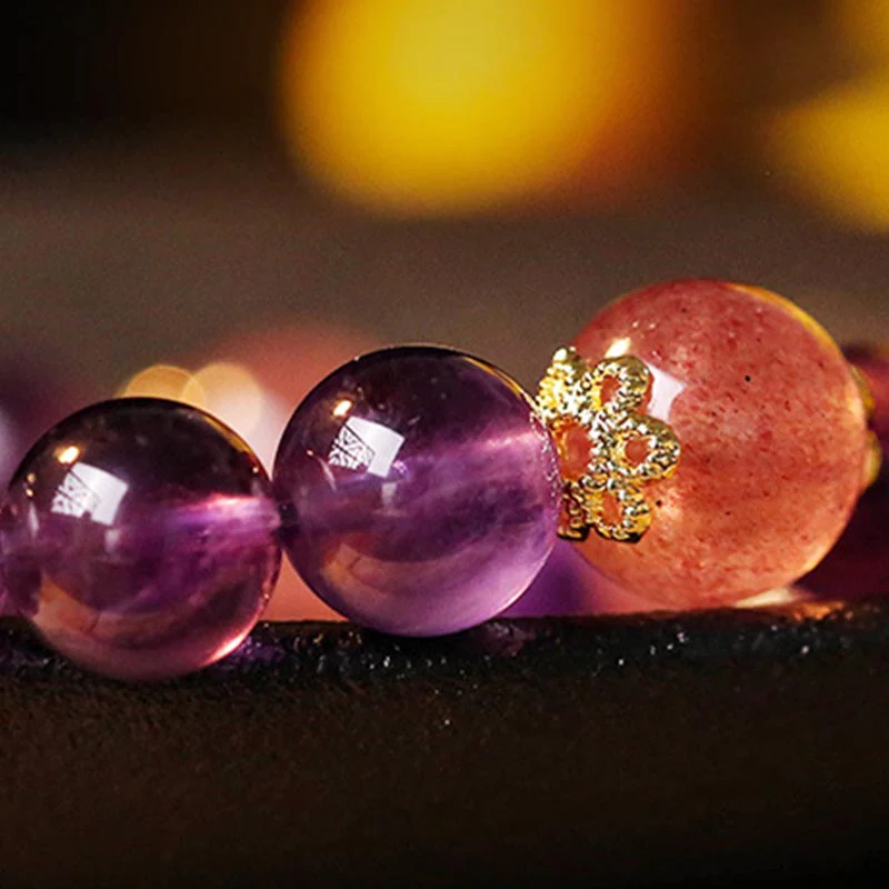 Buddha Stones Natural Citrine Amethyst Rutilated Quartz Prosperity Protection Bracelet