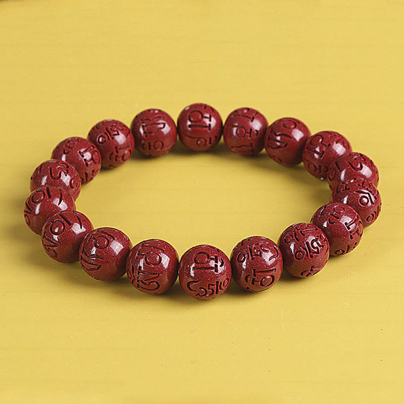 Buddha Stones Natural Double PiXiu Cinnabar Om Mani Padme Hum Wealth Luck Bead Bracelet