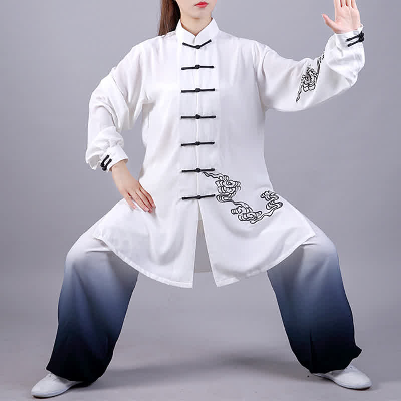 Buddha Stones Auspicious Clouds Gradient Meditation Prayer Spiritual Zen Tai Chi Qigong Practice Women's Clothing Set