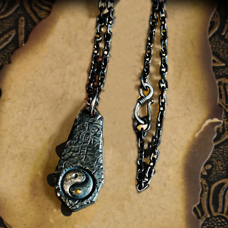 Buddha Stones 999 Sterling Silver 24k Gold Big Dipper Yin Yang Design Harmony Necklace Pendant