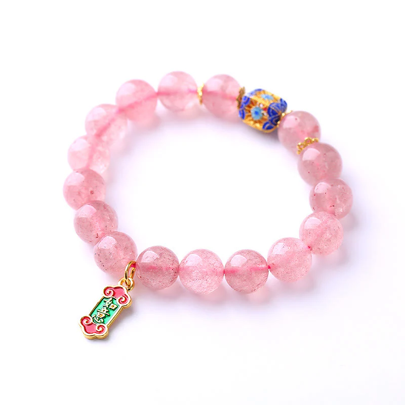 Buddha Stones Strawberry Quartz Positive Ruyi Charm Bracelet