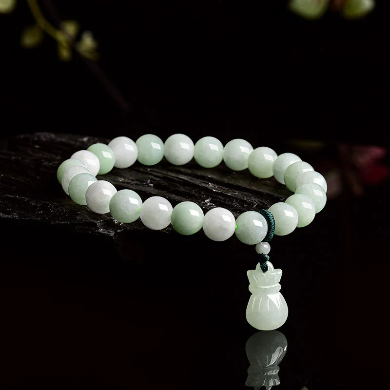 Buddha Stones Natural Jade Money Bag Charm Luck Bracelet