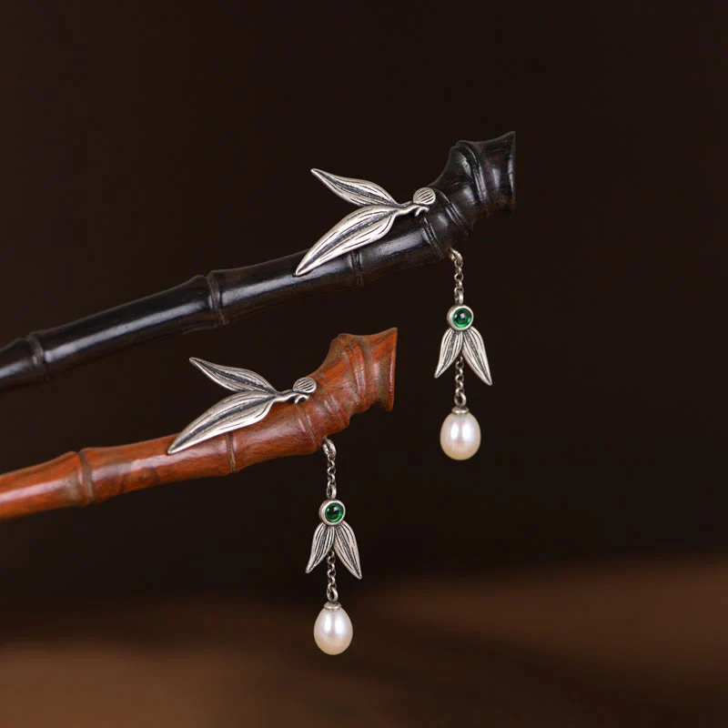 Buddha Stones 925 Sterling Silver Red Sandalwood Ebony Bamboo Power Hairpin