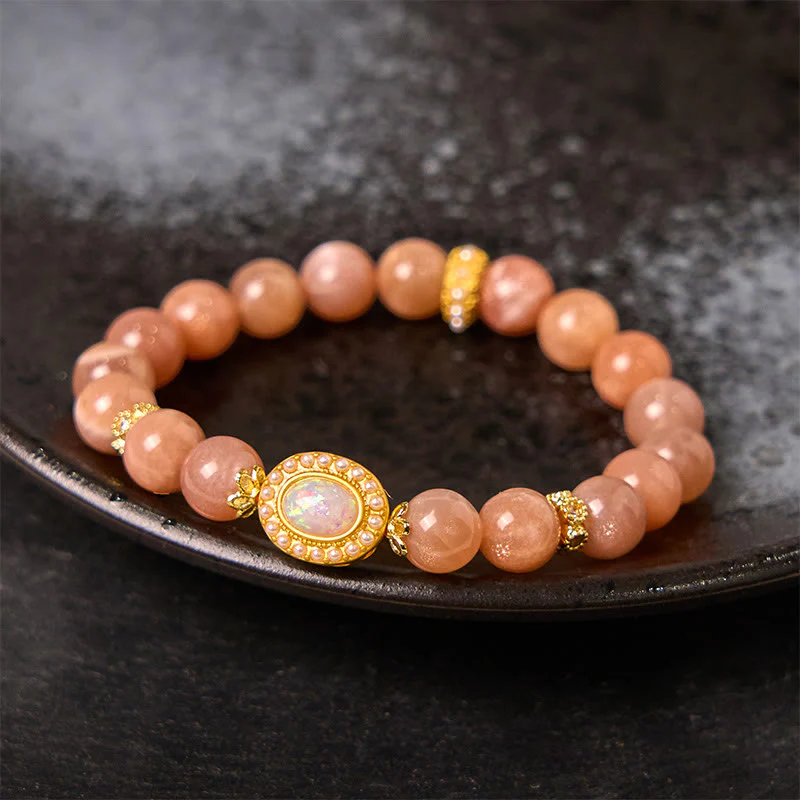 Buddha Stones Natural Peach Moonstone Adjustable Soothing Bracelet