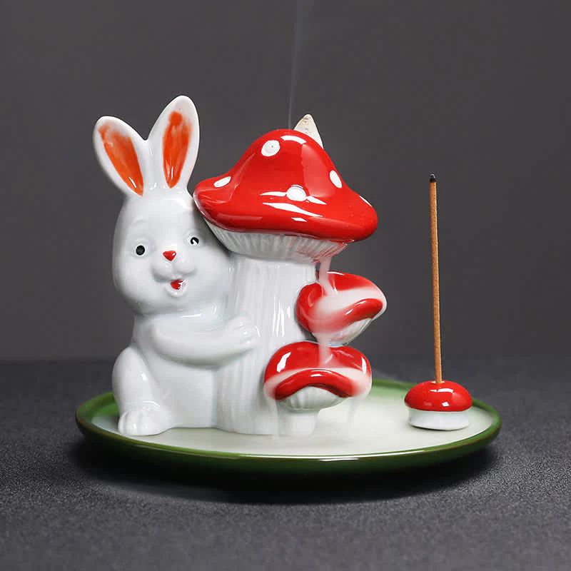 Year of the Rabbit Carrot Mushrooms Rabbit Ceramic Bunny Blessing Incense Burner (Extra 30% Off | USE CODE: FS30)