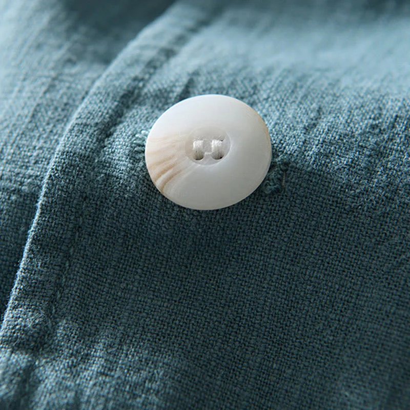 Buddha Stones Long Sleeve Button Placket Design Men's Cotton Linen Jacket Shirt With Pockets