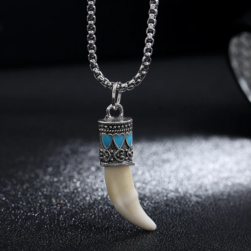 Buddha Stones Imitation Wolf Tooth Titanium Steel Balance Necklace Pendant