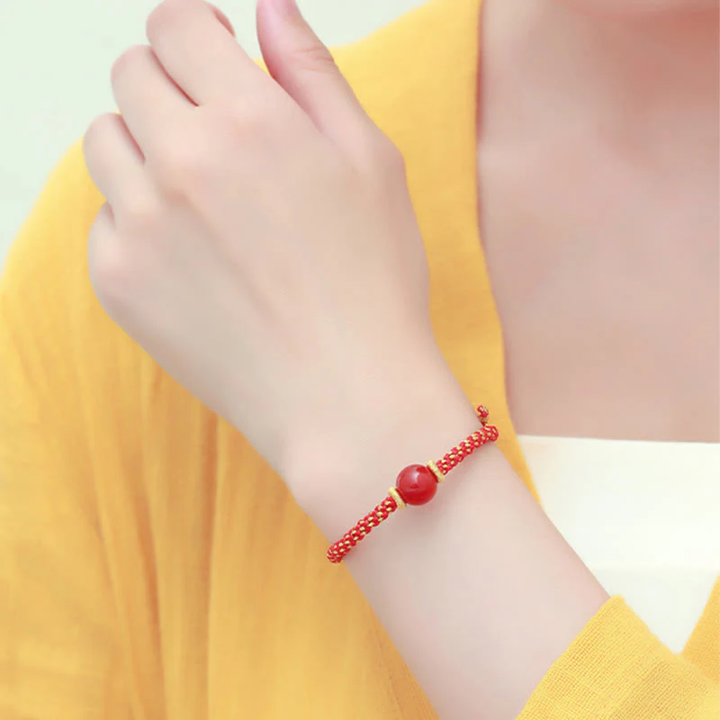 Buddha Stones Handmade Red Agate Amethyst Golden Rutilated Quartz Pink Crystal Bead Calm Braided Bracelet