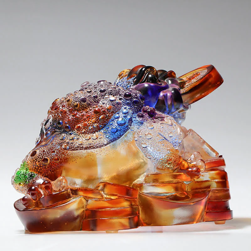 Buddha Stones Feng Shui Frog Handmade Liuli Crystal Art Piece Wealth Home Office Decoration