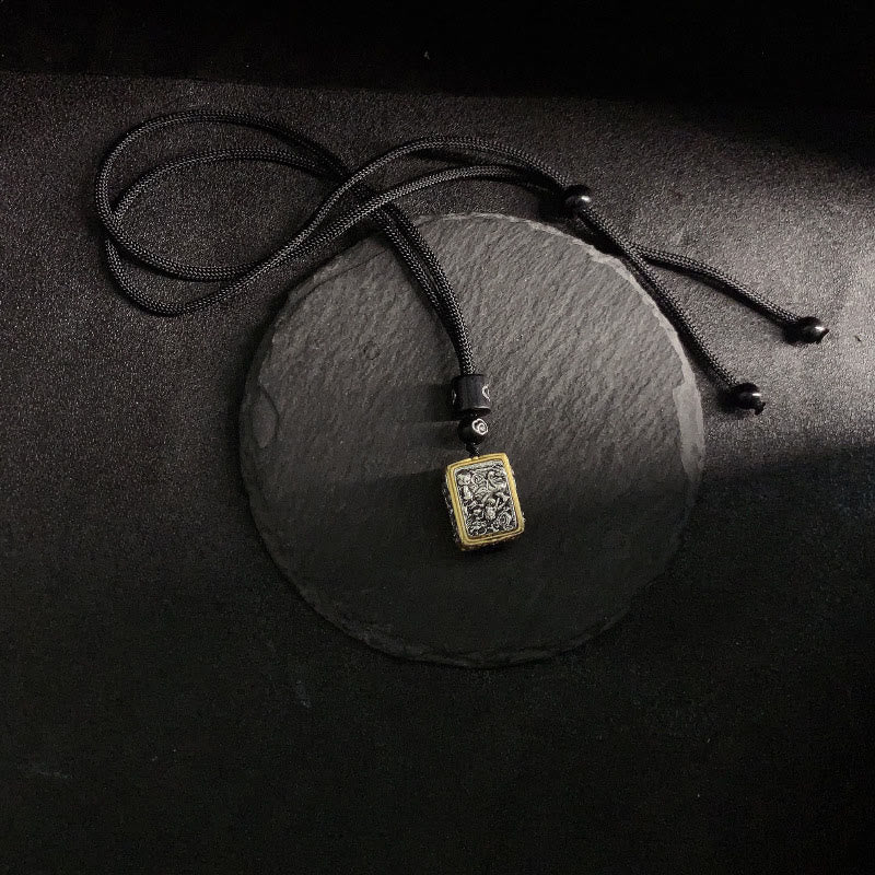 Buddha Stones Tibetan Zakiram Goddess Of Wealth Protection Rope Square Necklace Pendant