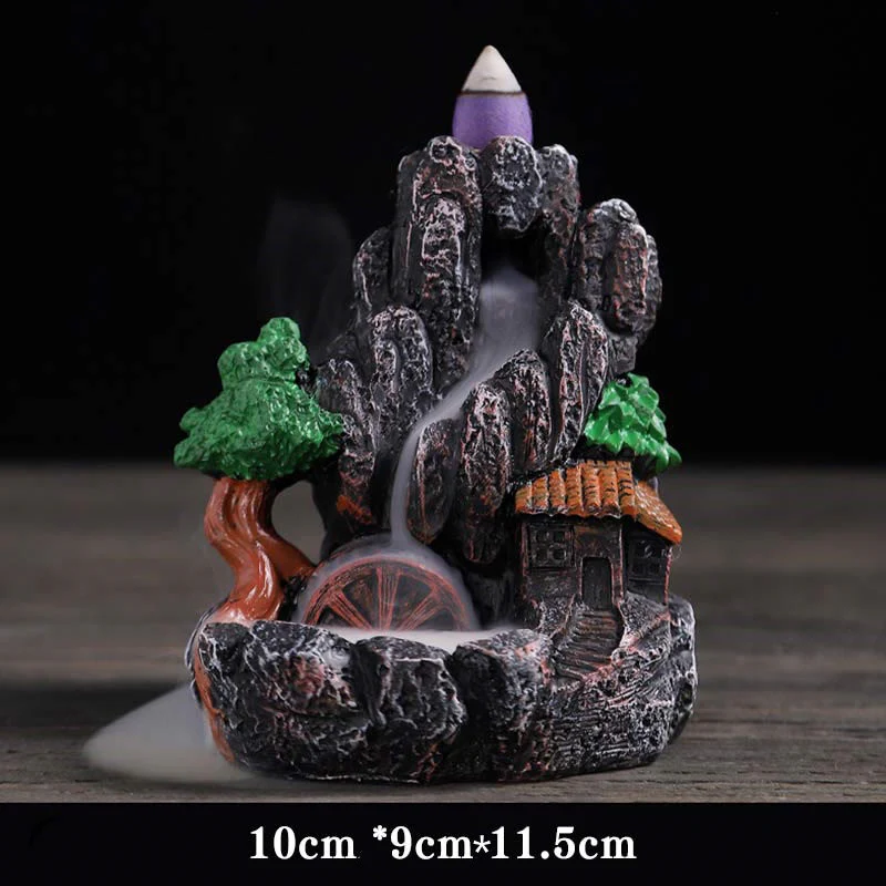 Buddha Stones Mountain Bridges Pattern Meditation Resin Backflow Incense Burner