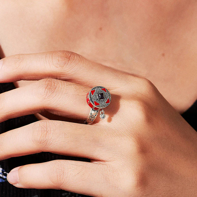 Buddha Stones Om Mani Padme Hum Copper Prayer Wheel Rotatable Wealth Ring