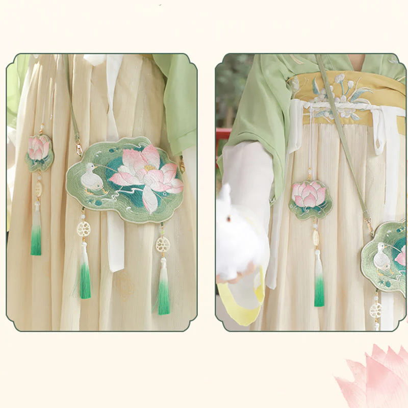 Buddha Stones Luck Embroidery Lotus Koi Fish Rabbit Flower Hanfu Bag Crossbody Bag Shoulder Bag