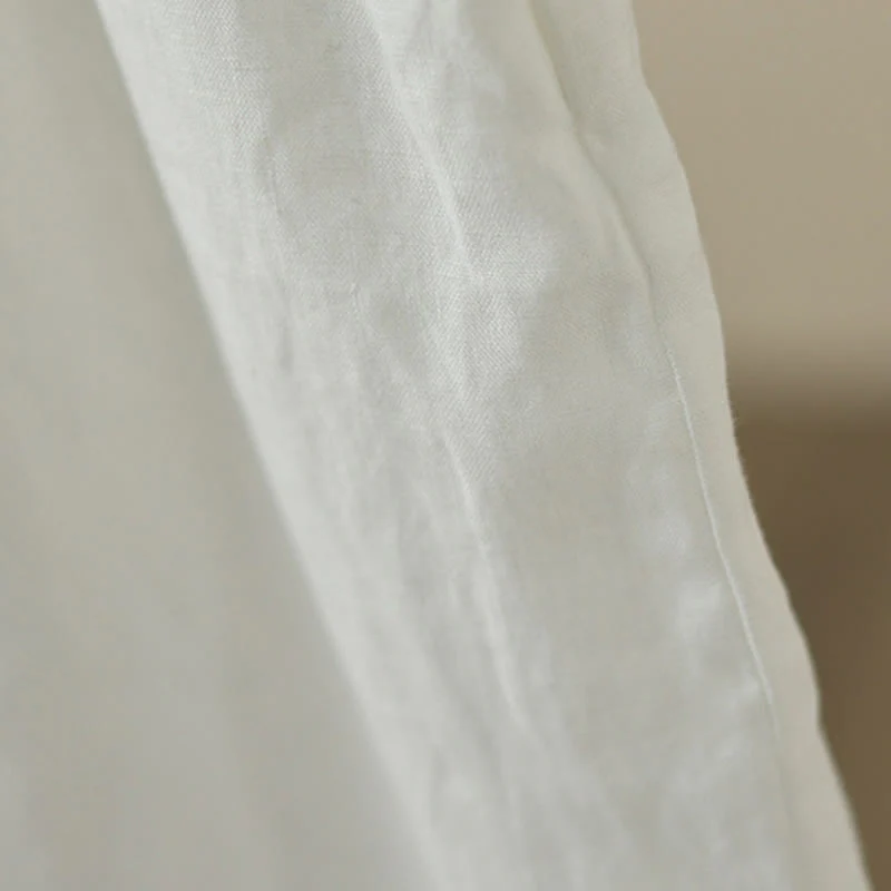 Buddha Stones Commute Retro Plain Lace Patchwork Design 7-8 Length Women's Wide Leg Cotton Pants With Pockets